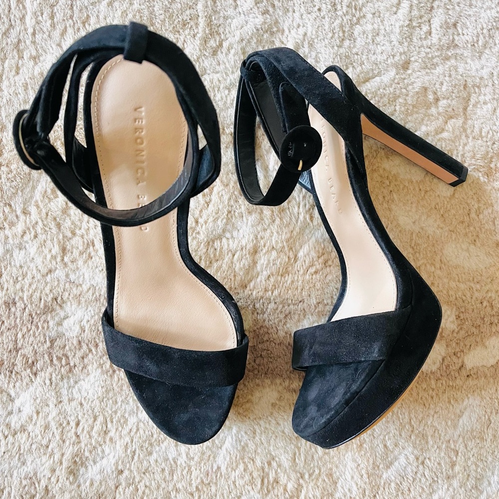 Veronica Beard Darcelle Ankle Wrap Suede Stiletto Heel Sandals In Black Size 7.5
